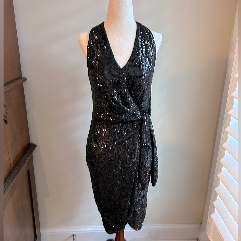 Express Classic Black Sequin Wrap Dress
